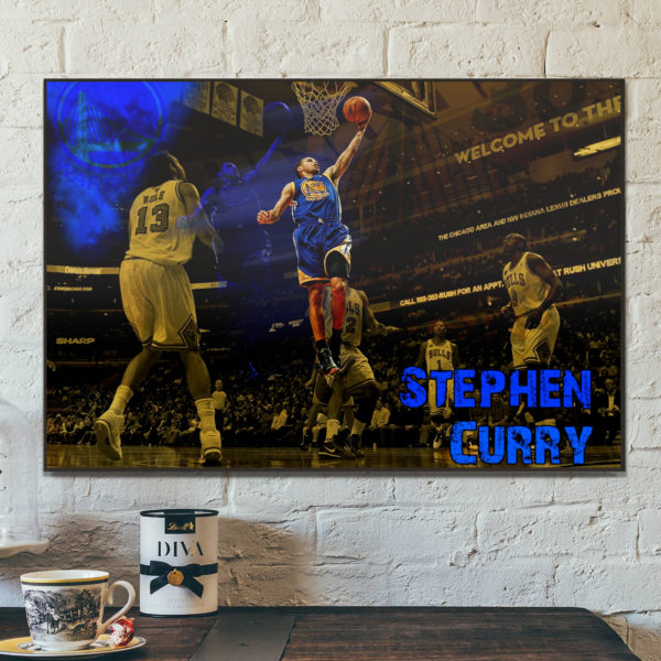 Poster Canvas – Stephen Curry Poster Golden State Warriors Basketball Hand Made Posters Canvas Print Kids Wall Art Man Cave Gift Home Decor