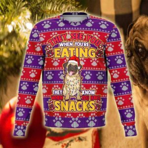 Adorable Pug Snacks Christmas Ugly Sweater