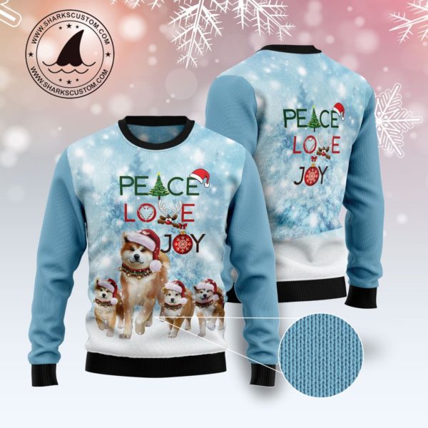 Akita Peace Love Joy Christmas Ugly Sweater