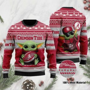 Alabama Crimson Tide Grogu Baby Yoda Hug Logo Christmas Ugly Sweater