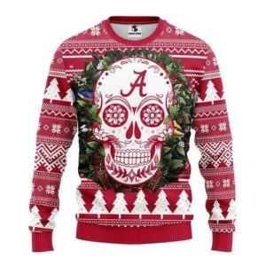 Alabama Crimson Tide Skull Flower Christmas Ugly Sweater