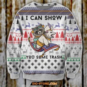 Aladdin Raccon I Can Show You Some Trash Christmas Tree Pattern Reindeer Christmas Ugly Sweater