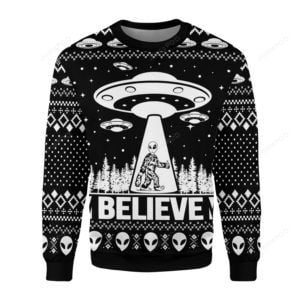 Alien UFO Believe Bigfoot Christmas Ugly Sweater