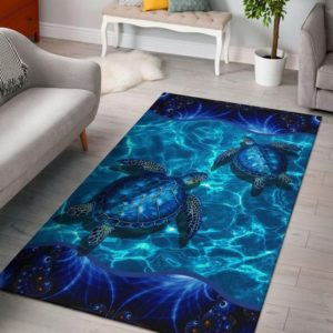 Amazing Couple Ocean Turtle Blue Living Room Carpet Rug Home Decor