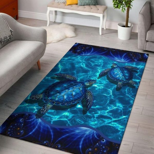 Amazing Couple Ocean Turtle Blue Living Room Carpet Rug Home Decor