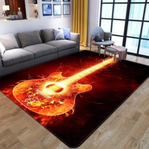 Amazing Guitar Fire With Smoke Living Room Carpet Rug Home Decor