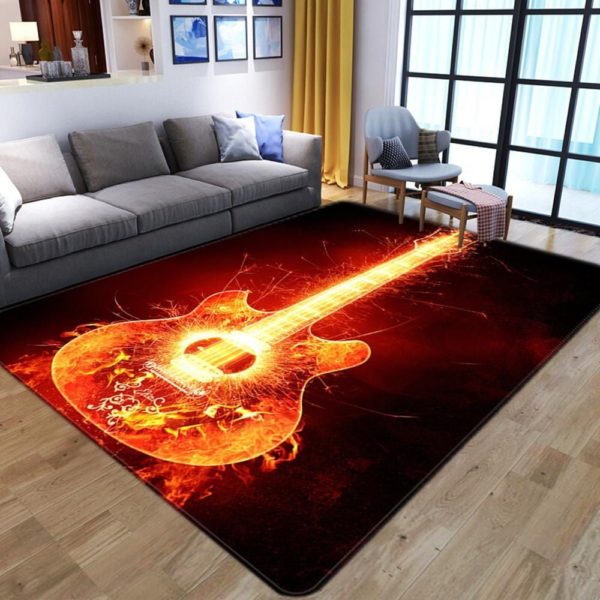Amazing Guitar Fire With Smoke Living Room Carpet Rug Home Decor