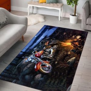Amazing Motorcycle In The Jungle Living Room Carpet Rug Home Decor