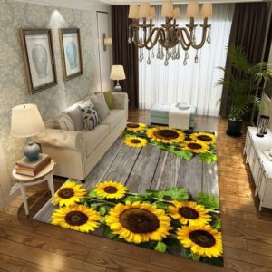 Amazing Sunflower On Wooden Pattern Living Room Carpet Rug Home Decor