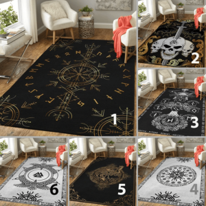 Amazing Viking Vegvisir Raven Runic Living Room Carpet Rug Home Decor