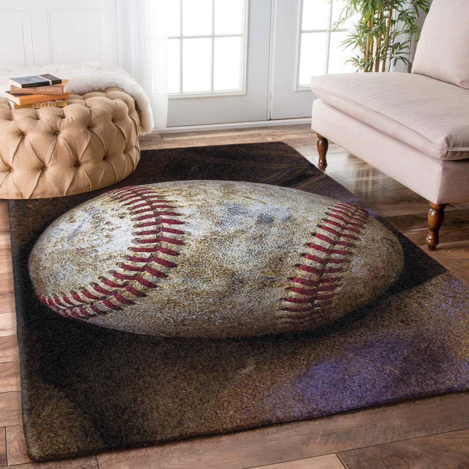 Amazing Vintage Baseball Brown Living Room Carpet Rug Home Decor