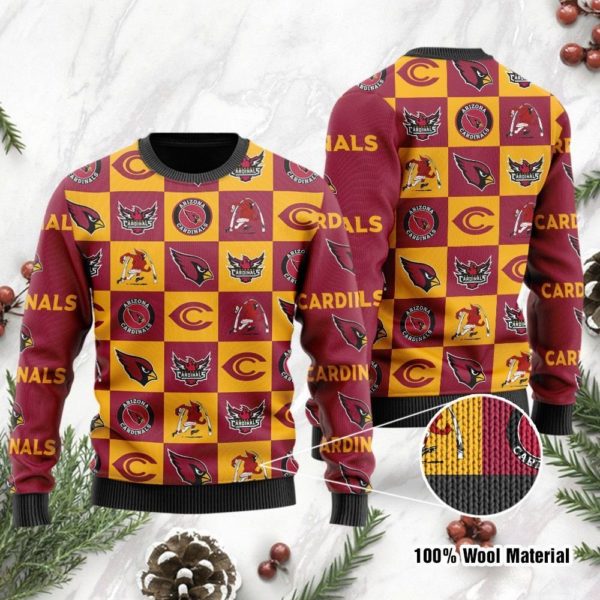 Arizona Cardinals Logo Checkered Flannel Christmas Ugly Sweater
