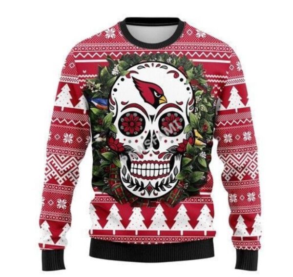 Arizona Cardinals Skull Flower Christmas Ugly Sweater