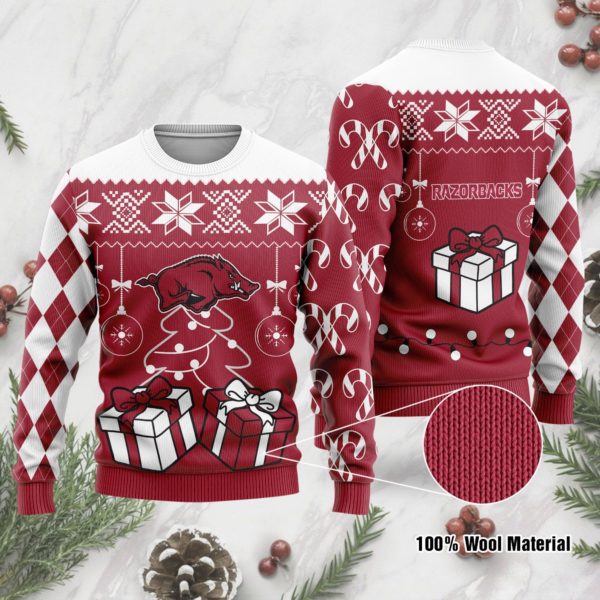 Arkansas Razorbacks Tree Gift Box Christmas Ugly Sweater