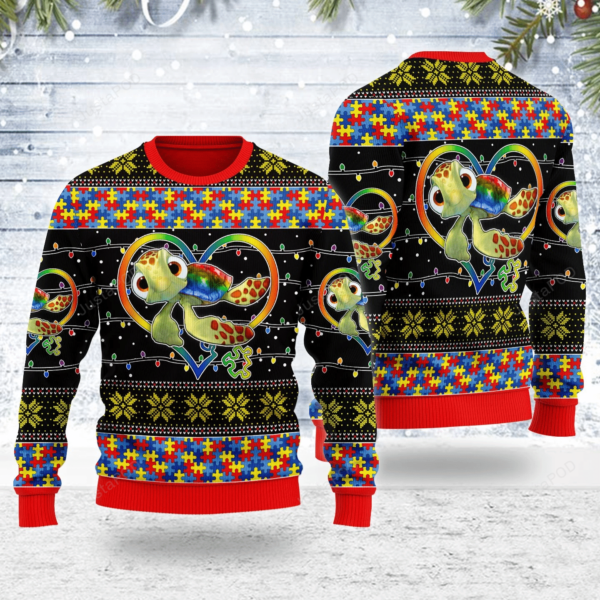 Autism Turtle Be You The World Will Adjust Christmas Ugly Sweater