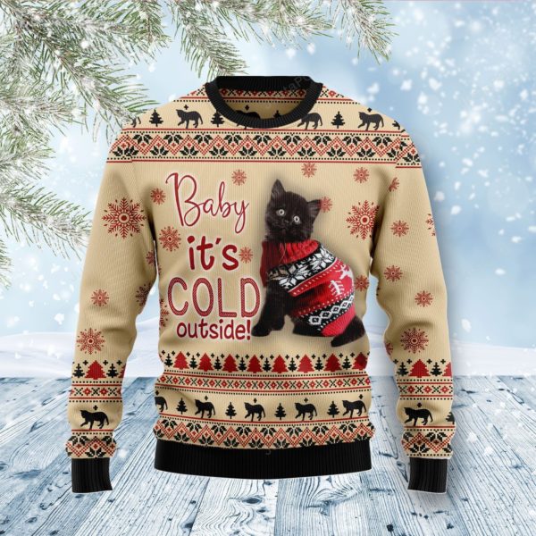 Baby It’s Cold Outside Black Cat Christmas Ugly Sweater