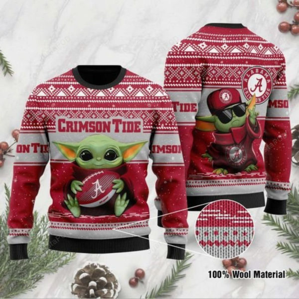 Baby Yoda Alabama Crimson Tide Football NFL Christmas Ugly Sweater