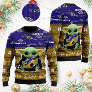 Baby Yoda Baltimore Ravens Christmas Ugly Sweater