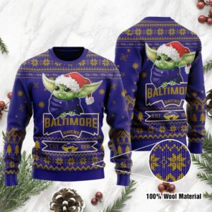 Baby Yoda Baltimore Ravens EST 1966 Christmas Ugly Sweater