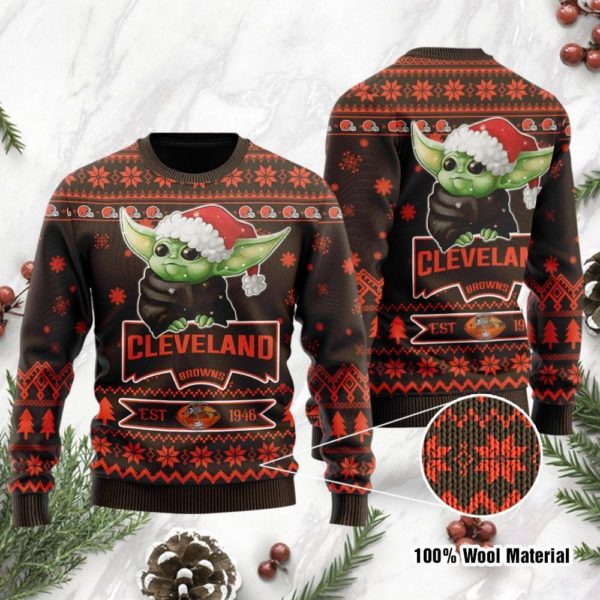 Baby Yoda Grogu Cleveland Browns Christmas Ugly Sweater