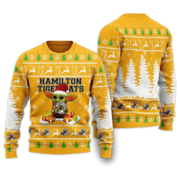 Baby Yoda Hamilton Tiger-Cats Christmas Ugly Sweater
