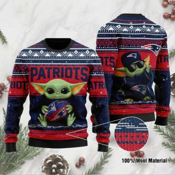 Baby Yoda Love New England Patriots Christmas Ugly Sweater