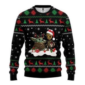 Baby Yoda Meet Baby Groot Christmas Ugly Sweater