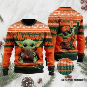 Baby Yoda Miami Hurricanes Football Christmas Ugly Sweater