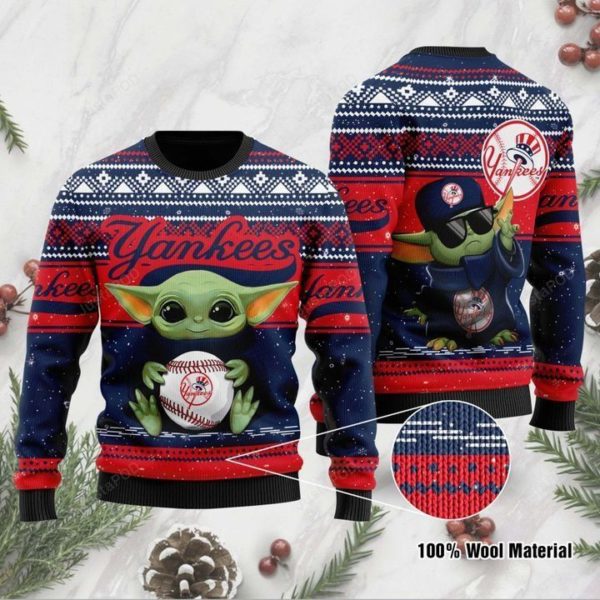 Baby Yoda New York Yankees Christmas Ugly Sweater