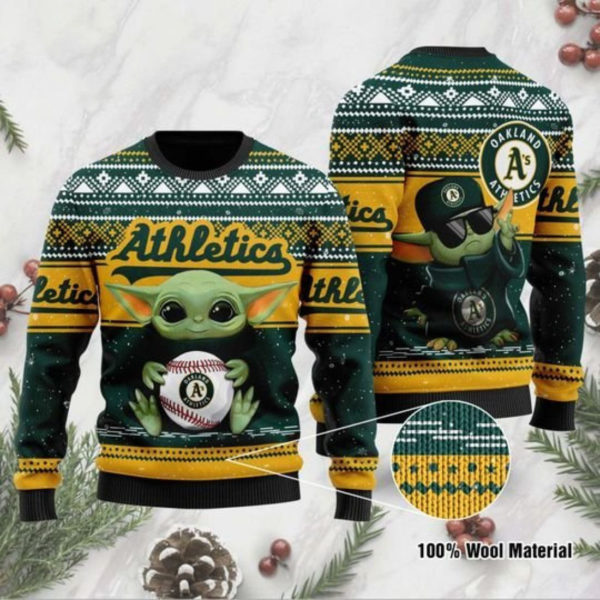 Baby Yoda Oakland Athletics Christmas Ugly Sweater