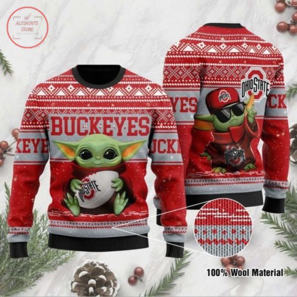 Baby Yoda Ohio State Buckeyes Christmas Ugly Sweater