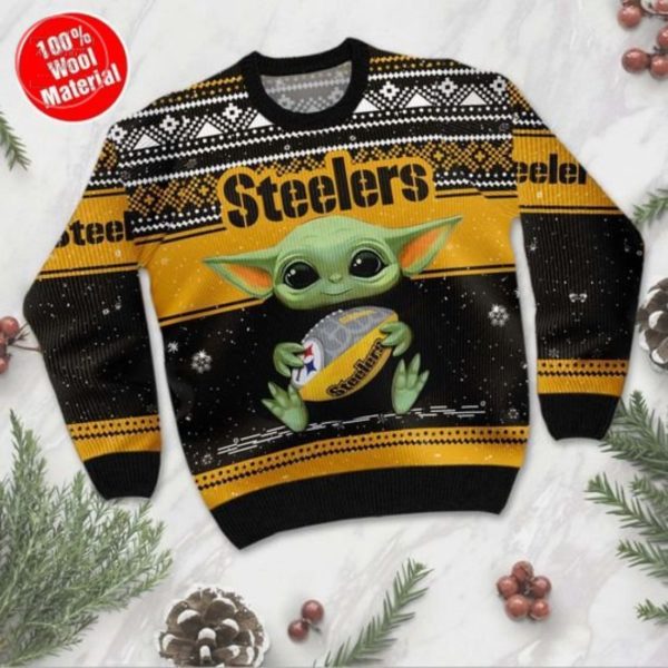 Baby Yoda Pittsburgh Steelers Christmas Ugly Sweater
