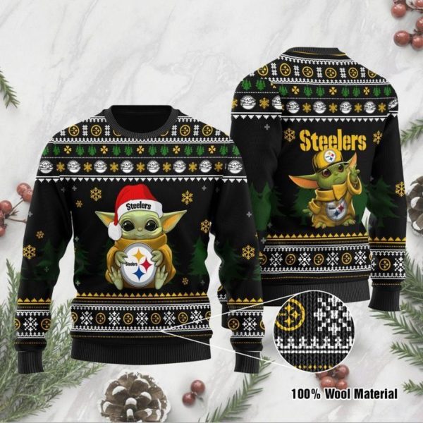 Baby Yoda Santa Pittsburgh Steelers Christmas Ugly Sweater