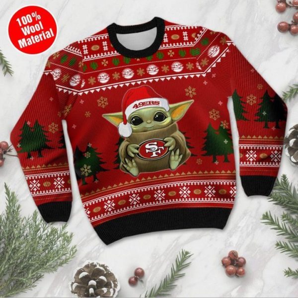 Baby Yoda Santa San Francisco 49ers Christmas Ugly Sweater