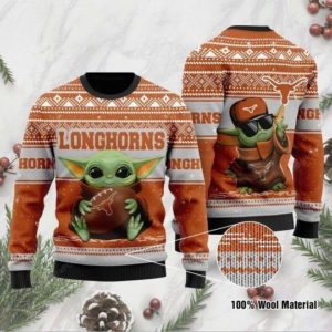 Baby Yoda Texas Longhorns Football Christmas Ugly Sweater