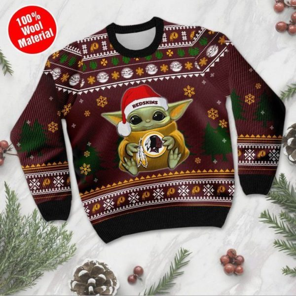 Baby Yoda Washington Redskins Christmas Ugly Sweater