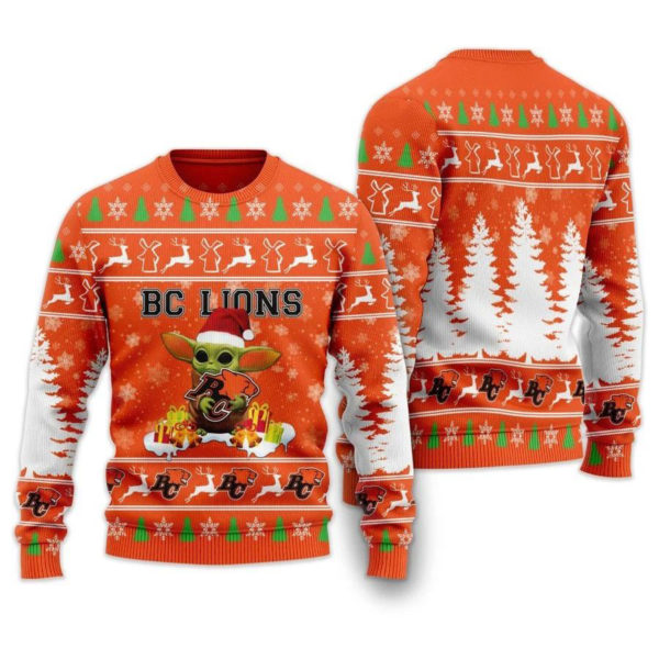 Baby yoda BC Lions Canadian Football Christmas Ugly Sweater