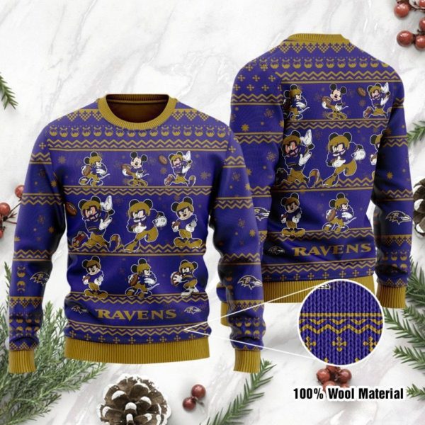 Baltimore Ravens Mickey Mouse Christmas Ugly Sweater