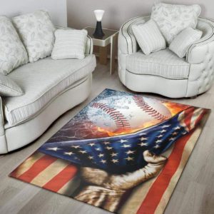 Baseball American Flag Fire And Water Thunder Living Room Carpet Rug Home Decor