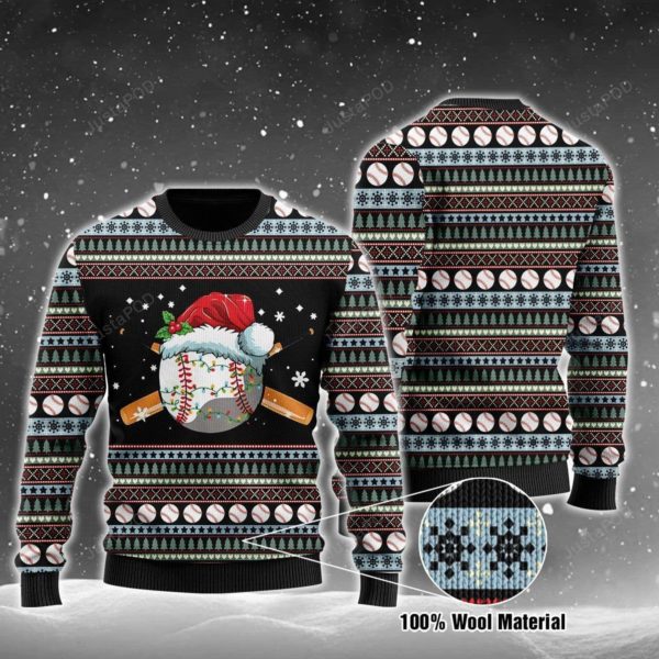 Baseball Santa Christmas Ugly Sweater