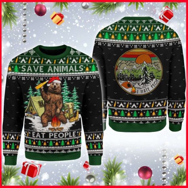 Bear Drink Beer Camping Christmas Ugly Sweater