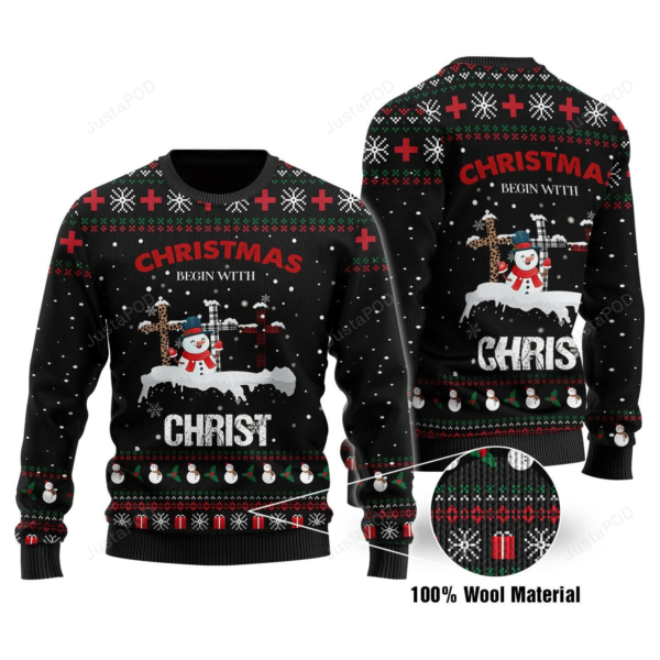 Begin With Christ Snowman Christmas Ugly Sweater