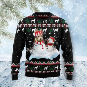 Berger Picard Dog And Snowman Christmas Ugly Sweater