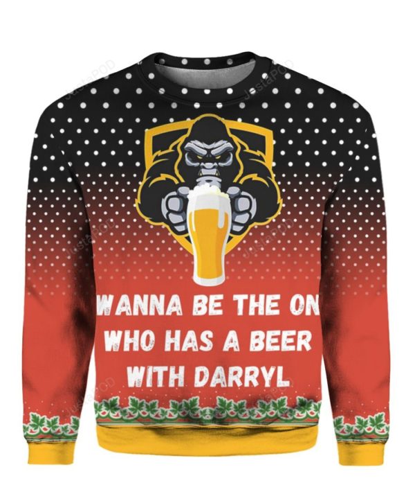 Bigfoot I Wanna Be The One Who Has A Beer With Darryl Christmas Ugly Sweater