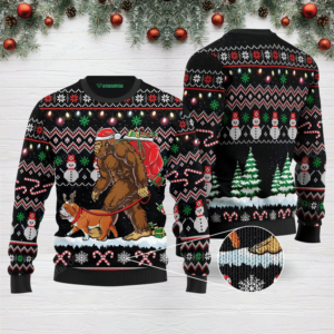 Bigfoot Santa And English Bulldog Christmas Ugly Sweater