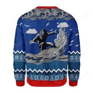 Bigfoot Surfing Christmas Ugly Sweater