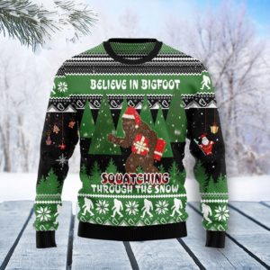Bigfoot Through Snow Christmas Ugly Sweater