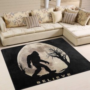 Bigfoot With The Moon Black Living Room Carpet Rug Home Decor