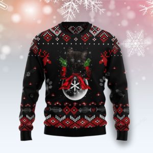 Black Cat And Ornament Christmas Ugly Sweater