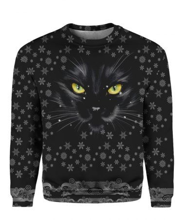 Black Cat Santa Claus Christmas Ugly Sweater - REVER LAVIE